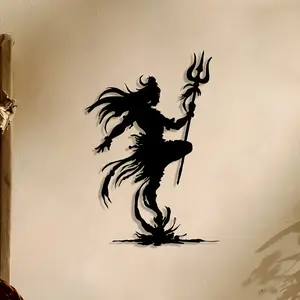 Mystical Shiva God Metal Wall Art, Elegant Design Iron Trishul Shape Home & Garden Decor, Ideal for Living Room Bedroom Yoga Meditation Space