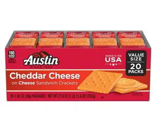 Austin Cheddar Cheese on Cheese Sandwich Crackers, Single Serve Snack Crackers, 20 Count