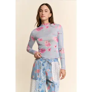 Cherry Blossom Floral Mesh Top