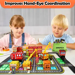 58pc Magnetic Tiles Road Set with 2 Cranes, Creative Construction Toys for Kids Ages 3-12, Boys & Girls, Dentist & Engineering Themed Building Blocks