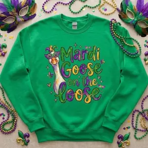 Funny Mardi Gras Goose Sweatshirt, Fat Tuesday Hoodie, New Orleans Festival Crewneck, Coquette Bow Gift, Mardi Gras Carnival T-shirt, Unisex Vintage Graphic Tee, Mardi Gras Sweater Religious Mom Christian