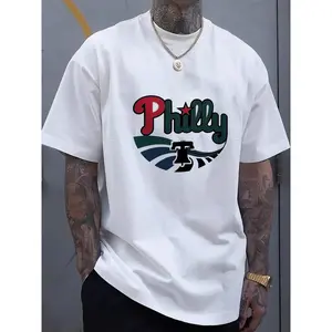 Men's Black Philly Liberty Bell Graphic T-Shirt - Short Sleeve Round Neck Casual Summer Tee with Geometric Design, Machine Washable Regular Fit for Casual Attire, Streetwear Style, Statement Shirt, Breathable Fabric, Young Adults