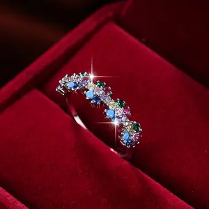 Flower Eternal Ring Fashionable and Exquisite Multicolor Zircon Flower Women's Engagement Ring Anniversary Birthday Gift for Women