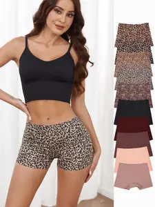 Women's Leopard Print Seamless Boyshorts, Casual Solid Color Natural Waist Panties Set, Comfy Breathable Underwear for Women, Casual Elegant Panty