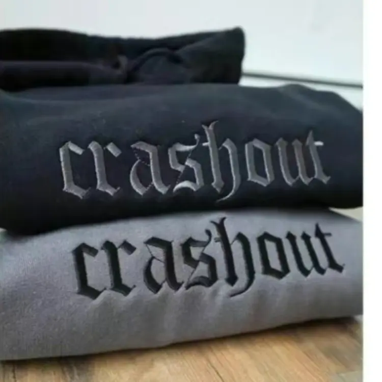 Embroidered 'Crashout' Hoodie or Crew Neck, Long Sleeve Classic Fit, Unisex Adult Apparel, Trendy Casual Wear, Streetwear Hoodie