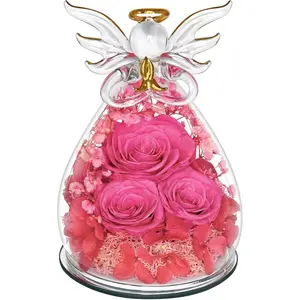 Preserved Rose Gifts for Women Birthday, Forever Flower in Glass Angel Figurines   for Delivery for Mom Real Colorful Roses for Grandma Sister Wife Her from Daughter-Red ()