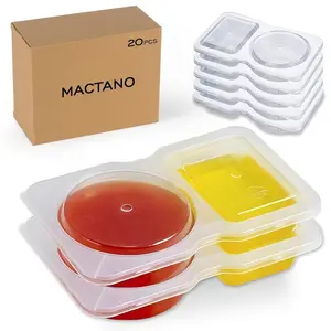Disposable Sauce Box Condiment Box Cup Plastic Dipping Oil Vinegar Chili Sauce Box Takeaway with Lid Double Compartment Condiment Container Reusable Sauce and Snack Container Disposable Snack Container Perfect for On-the-Go Meals and Parties