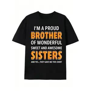 Mens Proud Sister and Brother Graphic TShirt Casual Short Sleeve Crew Neck Summer Top Spring Outdoor Wear Machine Washable Regular Fit Breathable Comfortable Fabric