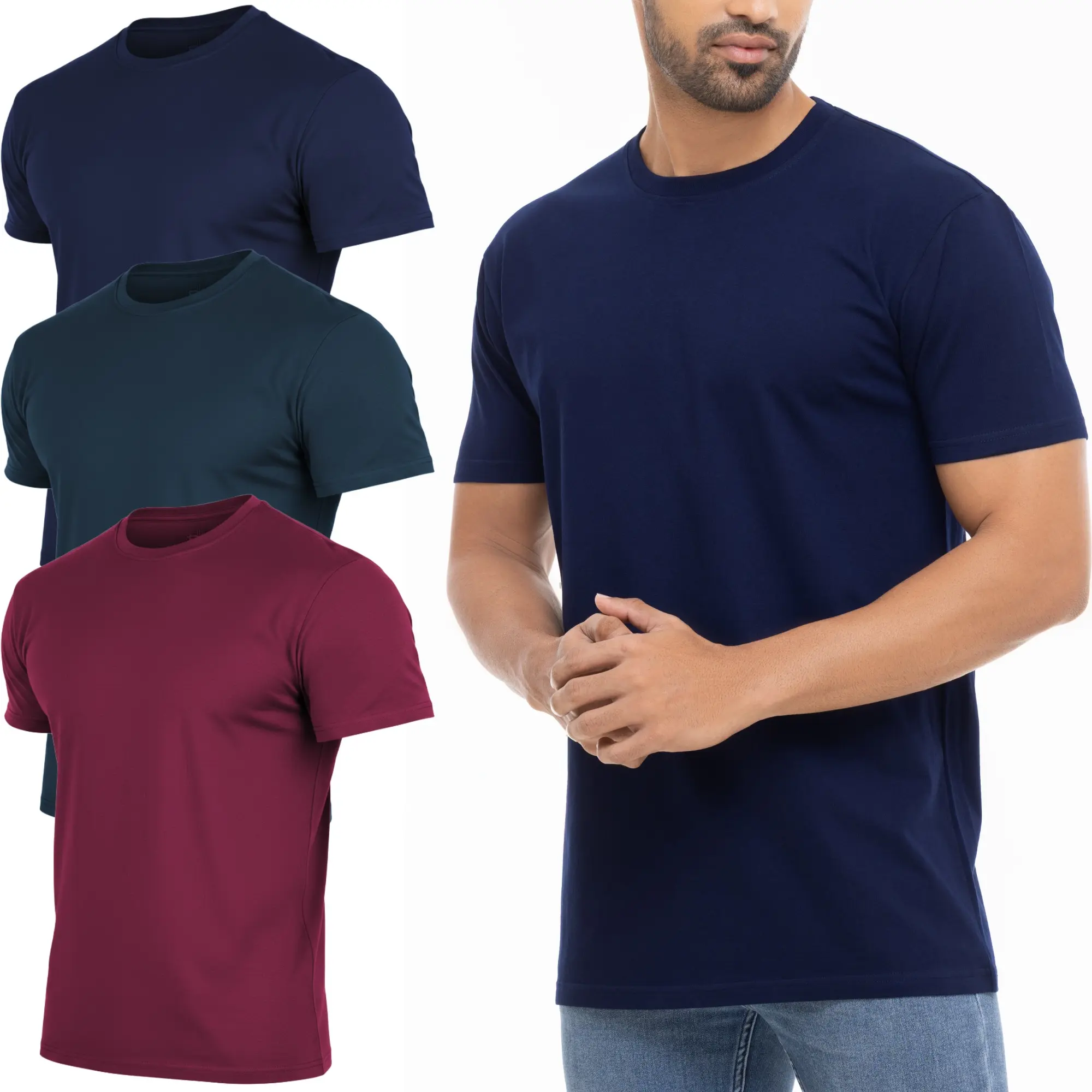 Mens Tshirt Multipack 100% Cotton Men Shirts Crew Neck Regular Fit Short Sleeve T Shirts for Man Moisture Wicking Plain Men's Tee Gifts for Men Breathable Workout Tshirt | Black White Gray Blue Green Olive | Fathers Day Gift | 3-Pack