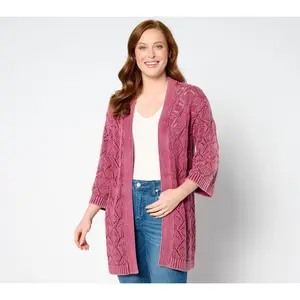 Denim & Co. Pointelle Stitch Bell Sleeve Cardigan