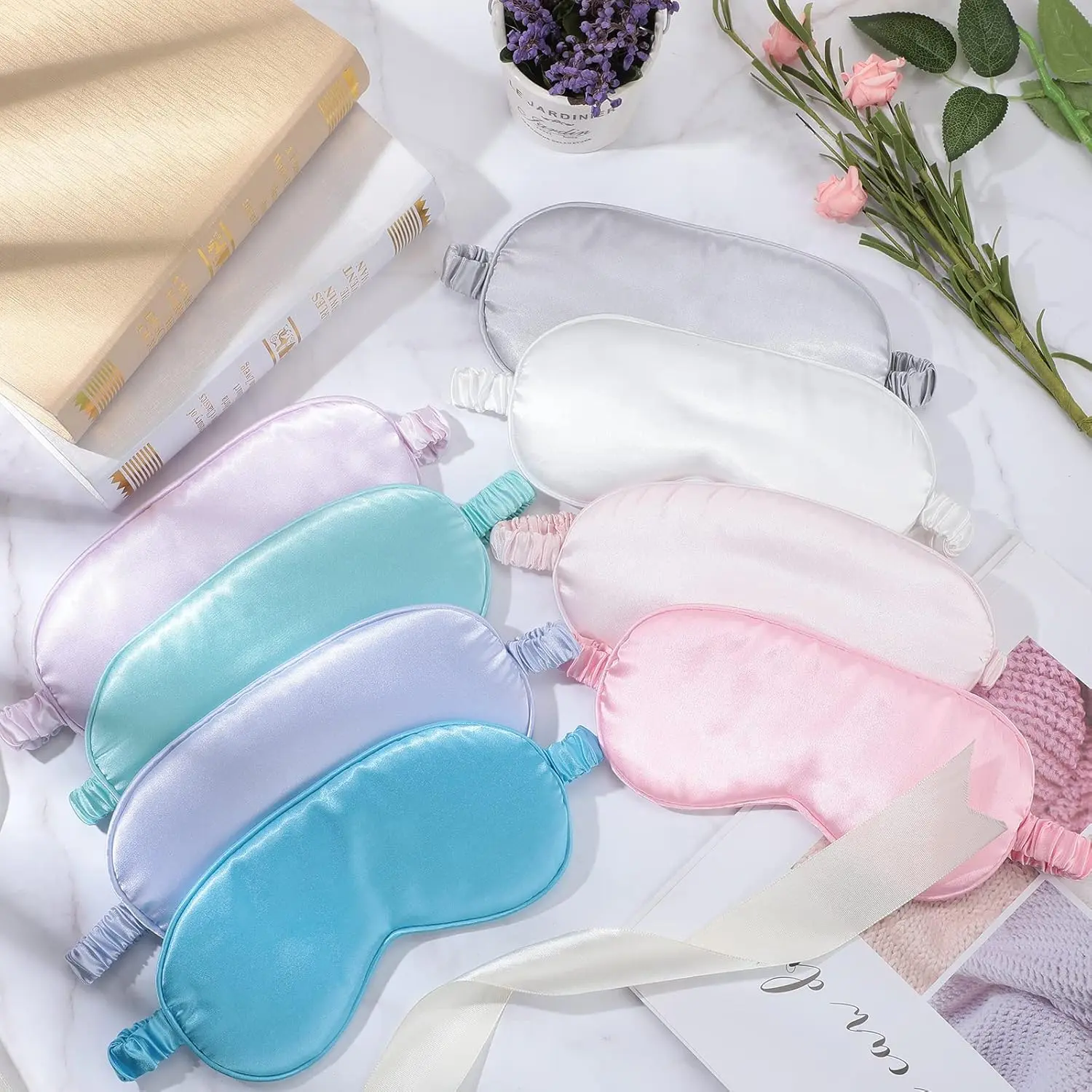 16-Piece Silk Satin Eye Mask Set Pack, 7.87x3.62in Lightweight Breathable Blocks Light Soft Blindfold with Adjustable Elastic Strap - Sleep Aid for Travel Naps, Home Improvement Supply for Adults