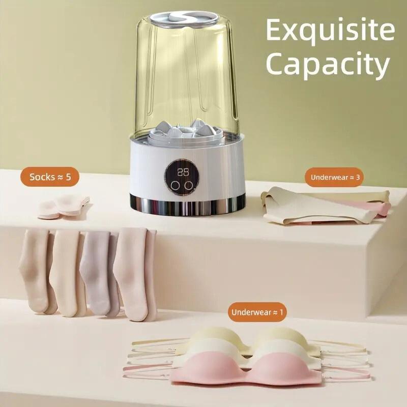 Portable USB-Rechargeable Mini Washer for Underwear &Socks Automatic Cleaning No Plug 20 Washes per Charge Compact Design with LED Display Separate Washing for Socks & Underwear Idealfor Travel Home RV Use