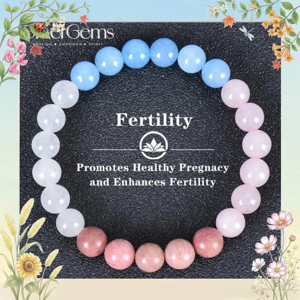 Fertility Energy Crystal Bracelet – Rose Quartz, Amethyst & Tiger’s Eye Healing Gemstone Gift, Symbolic Support for Women, Couples & New Beginnings