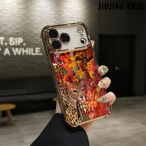 Retro leopard flowers Pattern Aesthetic Electroplated TPU Casing For iphone 17 PRO MAX Air 16 Pro Max PLUS 15 14 13 12 11 Four Corners Anti-Fall Transparent Casual Soft Silicone Phone Cases