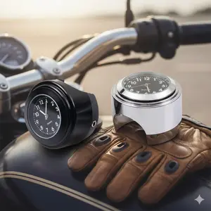 Glow-in-the-Dark Motorcycle Handlebar Clock, Waterproof Chrome Case, Quartz Movement, Universal 7/8 Inch Bike Accessory for Cruiser & Custom Builds