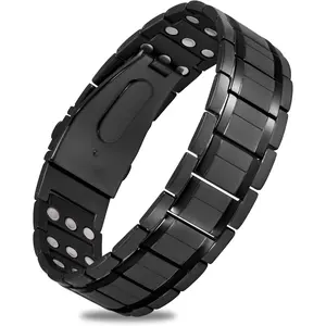 TimelessHalo 3X Magnetic Bracelets for Men, Mens Bracelet Stainless Steel with Strenth Neodymium Magnets & Sizing Tool(Black) Wearable