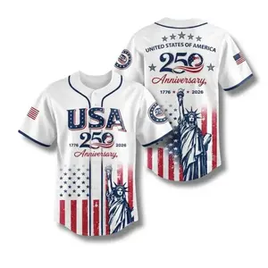 Full Print USA 250th Anniversary Baseball Jersey Shirt, Vintage Casual Unisex Jersey Shirt for Men & Women, Baseball Jersey for Men and Women, Baseball Jersey Style