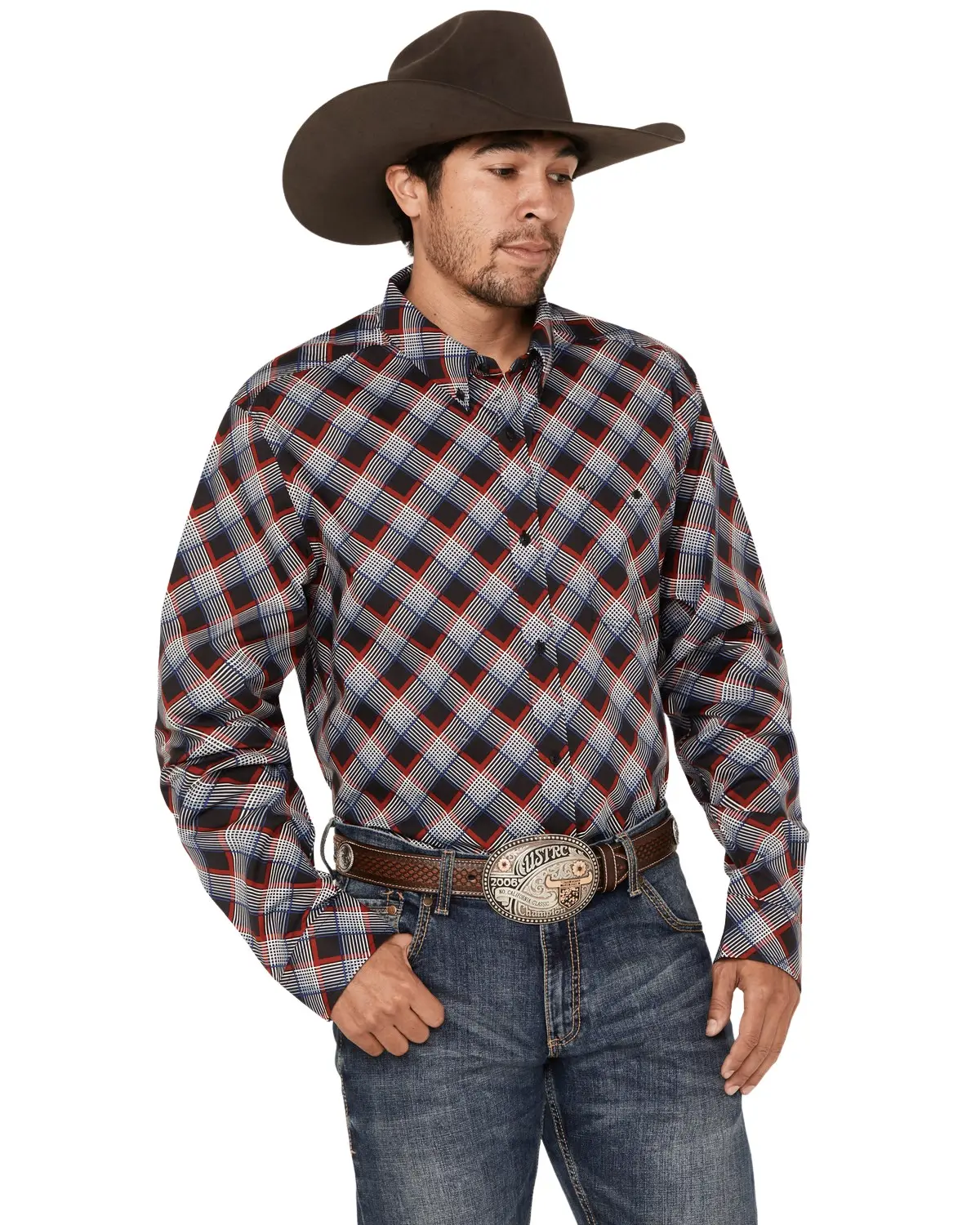 Rank 45 Men's 45&Reg; Men'S Saddle Abstract Plaid Print Long Sleeve - Rmsp23w5-Red