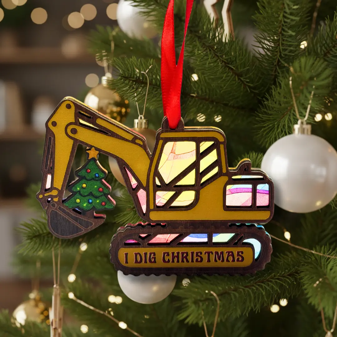 Excavator Ornament 2025, Construction Christmas Ornament for Kids & Adults, Digger Ornament, Heavy Equipment Decor, 2-Layer Wood and Acrylic Keepsake, Gift for Excavator Lover