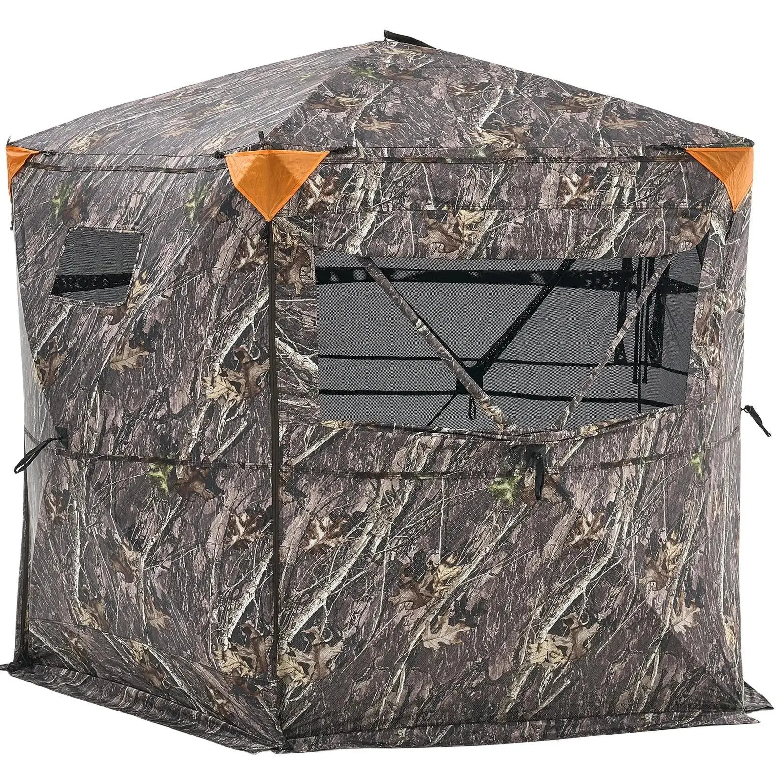 【Summerfinds】VEVOR Hunting Blind - 6-7 Person Roomier Interior Hunting Shelter with 288-Degree 5-Side See-Through Design, Fiberglass-Steel Build, Waterproof Fabric, Silent Zipper Door/Window, Camouflage Portable Tent with Carrying Bag for Turkey Hunt Gear