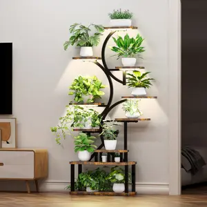 10-Tier S-Shaped Metal Plant Stand with Full-Spectrum Grow Lights, Stepless Dimmable Timer Plant Shelf, Rust-Resistant Metal Frame & Waterproof Density Board, Multi-Purpose Display Rack Non-Slip Pads for Indoor Patio Home Decor Plant Lovers Gift
