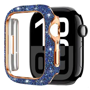 PC+Women HD Crystal Diamond Case For Apple Watch 11 10 46mm 42mm Screen Protective Shell iWatch 9 8 7 6 5 SE 45/41/44/40mm Cover