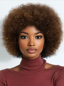 Human Hair Wig Women's Short Curly Wave Afro Kinky Curly Hair Wig , Fluffy Wigs, Y2K Style Daily Casual Party Halloween Wig , 150% Density , 8 Inch Full Machine Made Wig, Human Hair Full Machine Wigs
