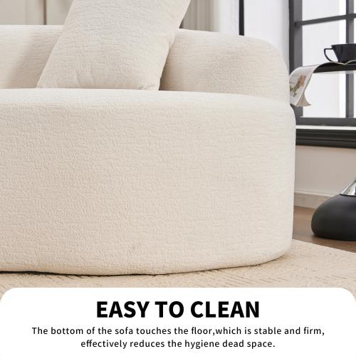 【Bellemave】Curved Boneless Sofa,Compression Modular 110'' Sectional,White High-Density,Couches Sleeper for Living Room Bedroom Apartment Lounge,Chenille