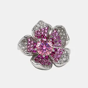 【732】"Springtime Symphony" Flower Gradient Cluster 1 Carat Pink Synthetic Moissanite Ring– Elegant and Vibrant Choice for Special Occasions