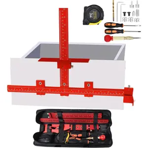 Cabinet Hardware Jig Tool Set -  Alloy Cabinet Handle Jig - with Automatic Center Punch,Adjustable Drill Guide Cabinet Handle Template Tool of Door Drawer Front Handles and Pulls - Red