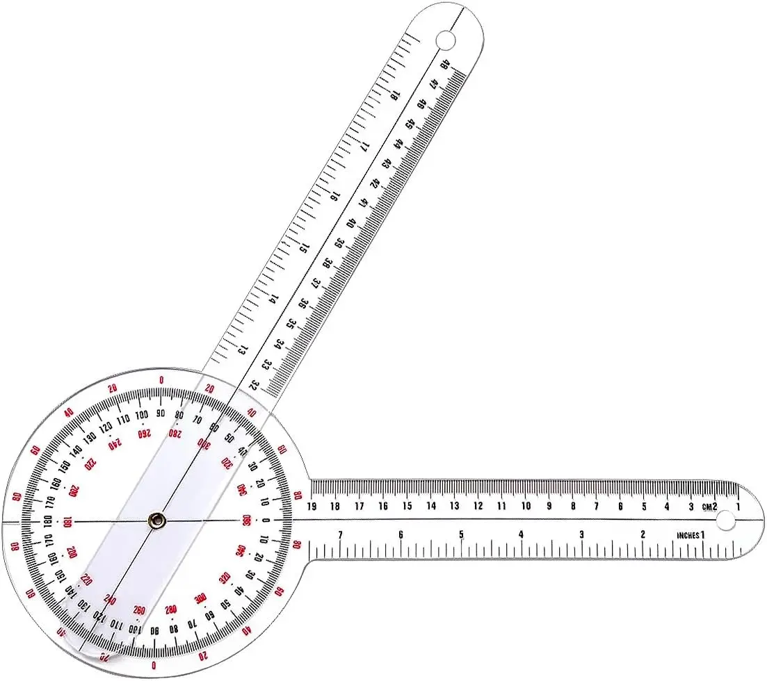 Transparent Orthopedic Angle Ruler Plastic Goniometer, 360 Degree Clear Protractor Physical Therapy for Body Measuring Tape Goniometer Protractor Ruler