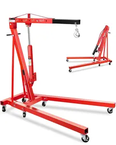 Garvee 2-Ton Hydraulic Shop Crane Folding Engine Hoist with 4400Lbs Capacity, 6 Steel Casters, Heavy-Duty Portable Car Lift for Truck Engines, Boat Motors, and Farm Equipment, Adjustable Height, Net Weight 157 lbs
