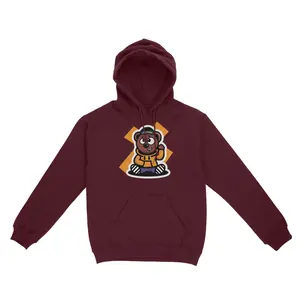 Cross Eye Bear Print Hoodie (Maroon)