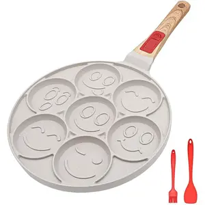 Pancake Pan 7 Holes, Non Stick Mini Crepe Pan with Detachable Handle, Pancake Mold for , Oven Safe, White