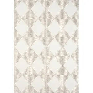 Modern Power-Loomed Neutral Beige Checker Tile Rug for Indoor Use