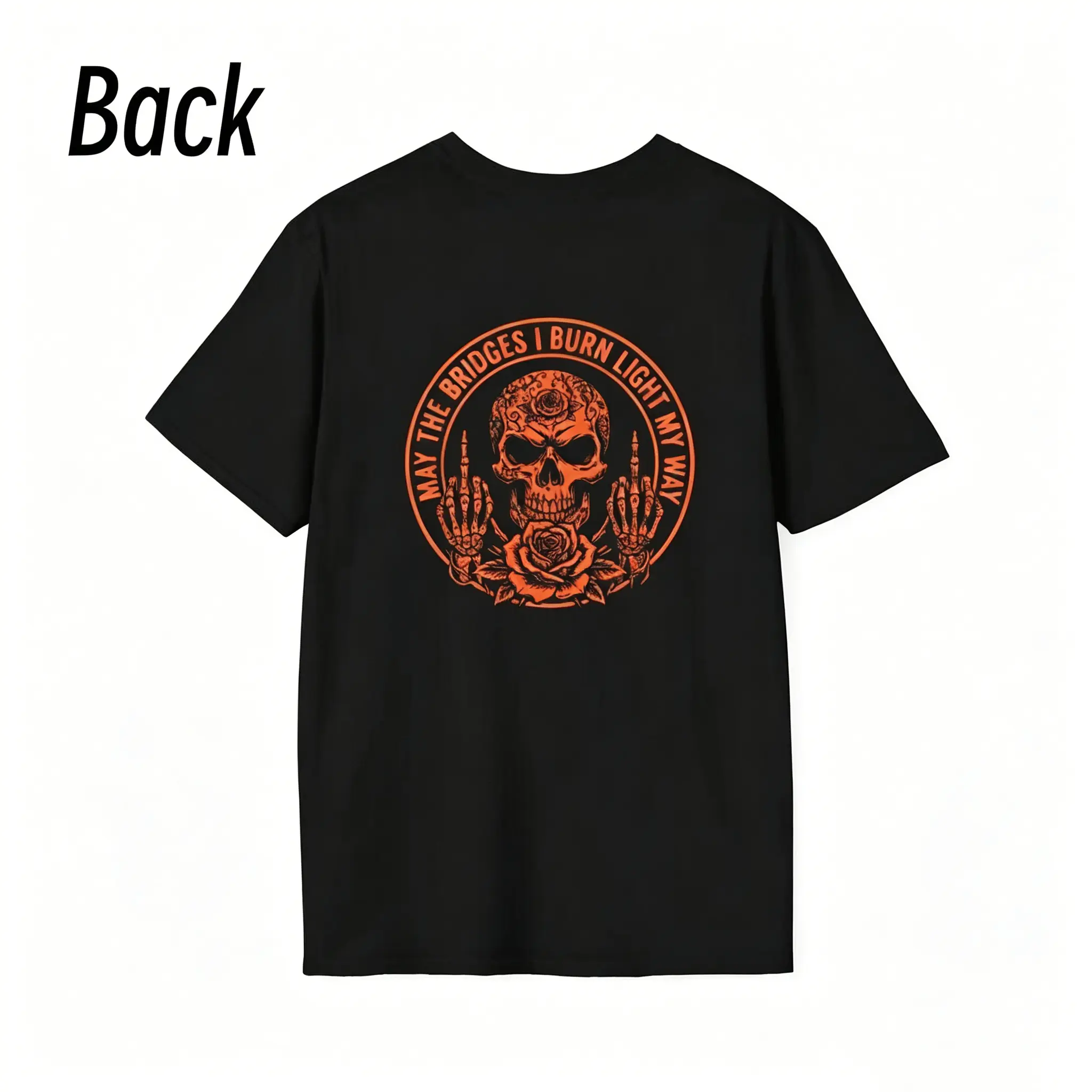 Men's 2-Piece Seamless Short-Sleeve Pure Cotton Round Neck T-Shirts - Menswear, Bold Skull Print, "May the Bridges I Burn Light My Way" Slogan, Smooth Soft Fabric, Loose Fitting Foldable Unisex Alternative Graphic Top