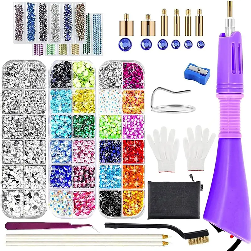 Hotfix Applicator, Bedazzler Kit with 5784 PCS Rhinestones for Crafts, DIY Hot Fix Rhinestone Applicator Wand Setter Tool with 7 Tips, 6 Pattern Templates, Gloves, Tweezers & Cleaning Brush