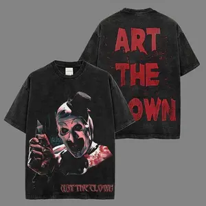 Horror Art The Clown - Terrifier Premium Acid Wash 100% Cotton T-Shirt, Art the Clown Costume, Halloween Costume, Terrifier Outfit, Halloween Horror KJD