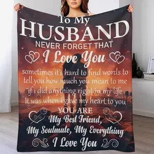 1Pc Cozy Flannel Blanket - To My Husband, I Love You, Soft Blanket For Sofa, Couch, Office, Camping, Bed, Travel, And Living Room For A Whole Year