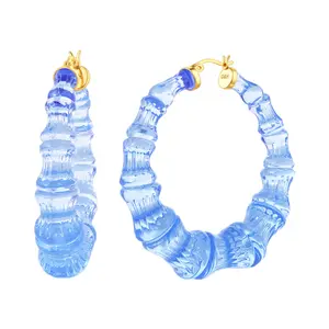 Blue Bamboo Hoop Earrings