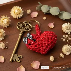 Handmade Crochet Heart Keychain – Cute Heart Charm, Gift for Her, Bag or Keys