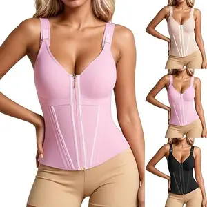 1 Piece Women's Bust Shaper with Double Layer Waist Trainer, Waist Band Bra Tummy Control Sports Shaper Tank Top for Postpartum Fitness with Zipper Hook