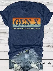 Women's Summer Casual Fashion Streetwear Vintage Print Round Neck Short Sleeve T-Shirt, Comfortable Breathable Fitted Top, S-Xxl Sizes Available