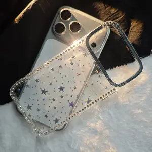 Glitter Star Phone Case with Electroplated Frame, Sparkly Hard Back + Soft Edge Protection, Slim Stylish Cover, Compatible with iPhone 12–17 Series
