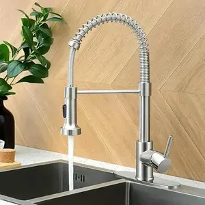 Kitchen Faucet with Pull Down Sprayer,Commercial Single Handle Kitchen Sink Faucets for Farmhouse Camper Laundry Utility Rv Wet Bar Sinks Brushed Nickel