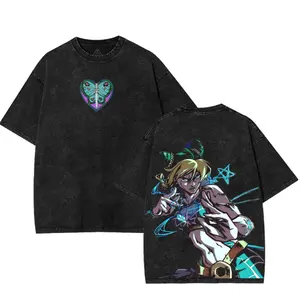 Jolyne Cujoh Stone Ocean Jojo Shirt Japanese Anime Double-Sided Print Washed JoJo Heavyweight Gift for Fans shirts men graphic tee Top Fabric Menswear t shirts for men