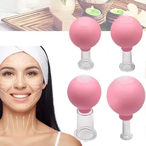 4 Pcs Glass Facial Cupping Set,Pink Silicone Vacuum Suction,Cupping Massage Therapy,A Kit For Anti Cellulite,Anti Wrinkle and Instantly Ageless Skin,For Eyes,Face and Body Clear
