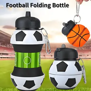 550ML Football Basketball Style Foldable Silicone Water Cup, Portable Water Bottle, Anti-Drop Durable Leakproof, Suitable for Baby Travel Sports, Easy to Carry
