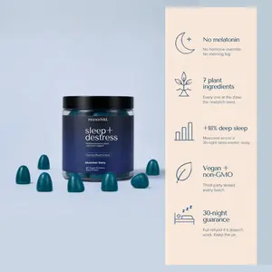 Moonchild Sleep+Destress™ All Natural Sleep Vitamin Gummies - Bluemoon Berry Flavor, 30 Servings, Vegan, Melatonin-Free, 60 Count