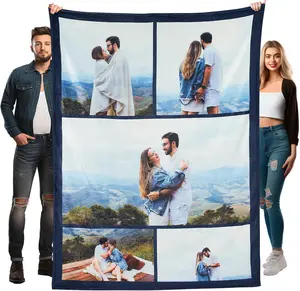 Personalized Blankets, Thick Custom Blankets with Photo and Text, Personalized Picture Blanket for Birthday, Wedding Anniversary, Mother's Day, Father's Day, Valentine's Day (5 Photo)